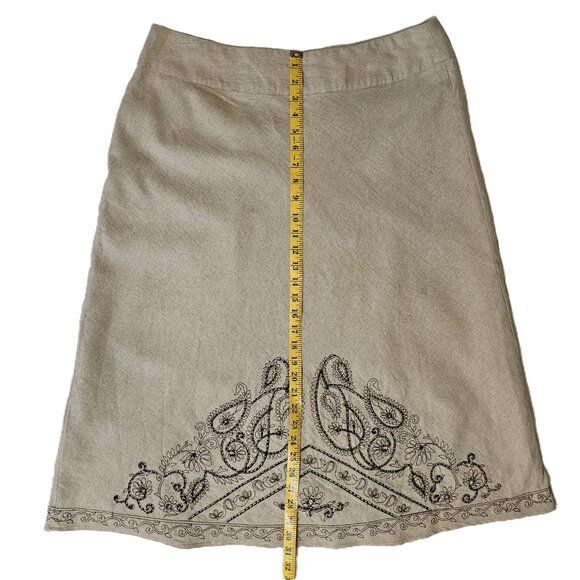 RICHARD MALCOLM Beige Embroidered  Beaded Linen Midi A-Line Skirt Size 16 - Picture 7 of 9